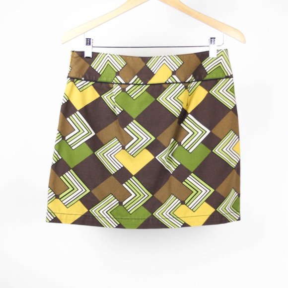 LOFT 8 Geometric Mustard Yellow Olive Green Retro Button Skirt vintage - Picture 2 of 4